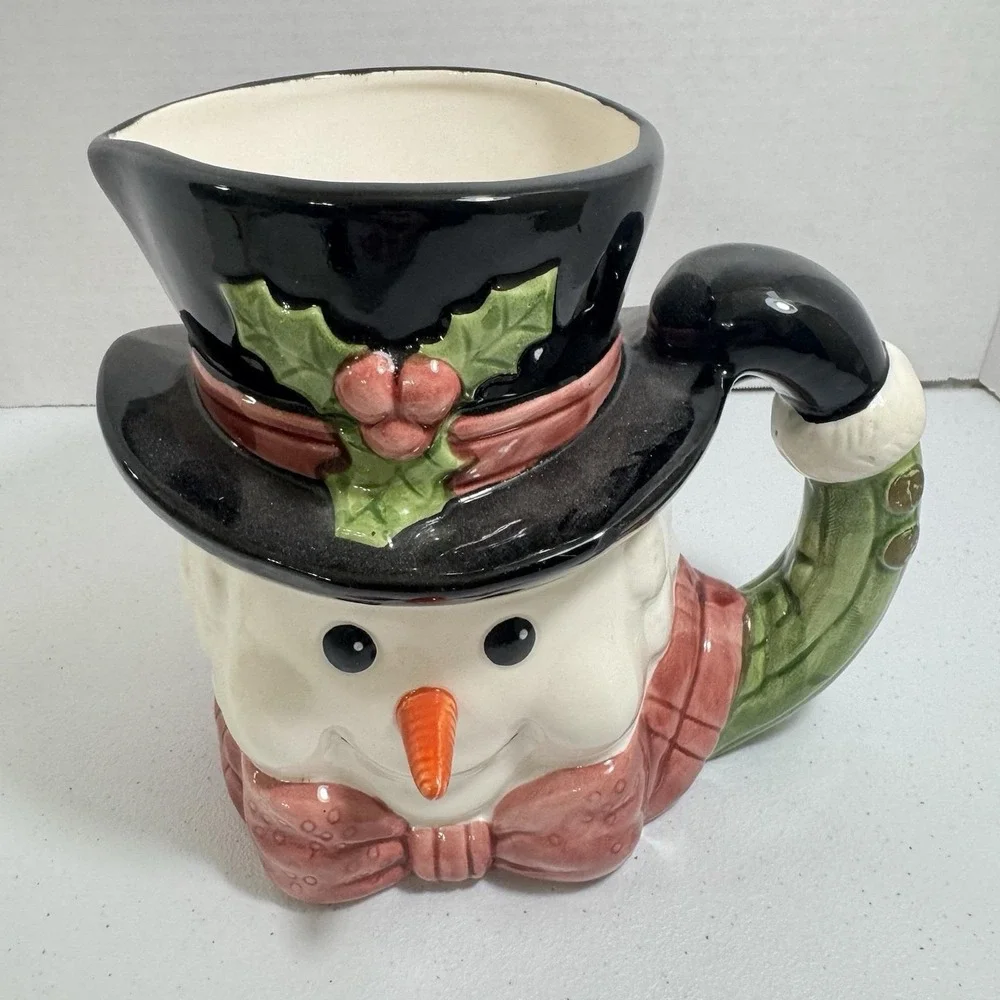 VTG 1991 Fitz And Floyd Omnibus 1991 Ceramic Snowman Pitcher With Top‎ Hat Y2K